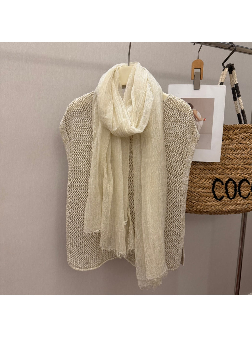 Scarvii - Solid Color Pleated Design Long Scarf