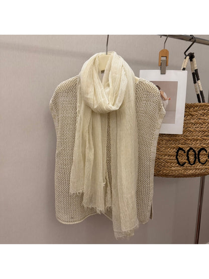 Scarvii - Solid Color Pleated Design Long Scarf