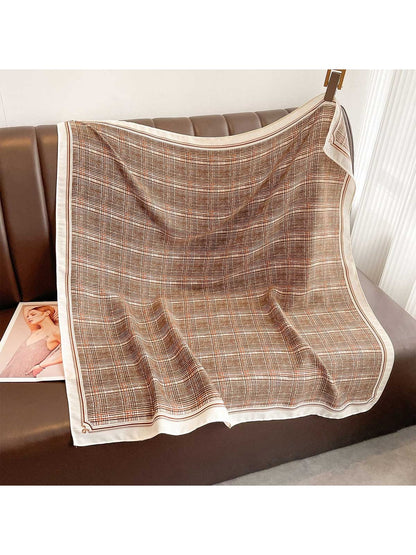 Scarvii - Retro Plaid Print Border Square Scarf