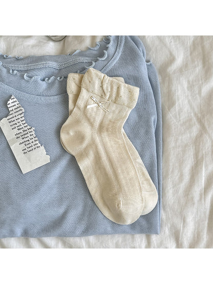 Rufia - Polka Dot Bow Casual Ankle Socks