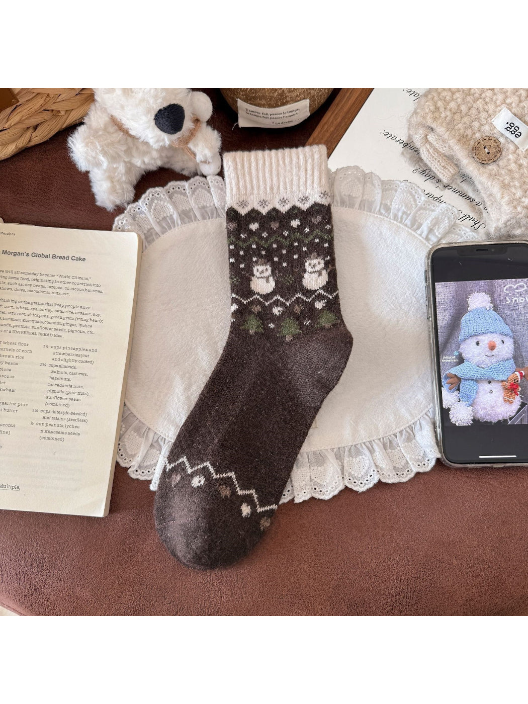 Rufia - Winter Snowman Pattern Crew Socks