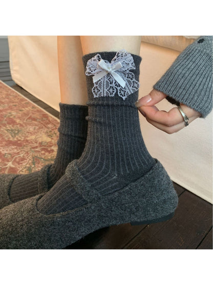 Rufia - Lace Bow Ribbed Socks