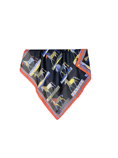 Scarvii - Striped Edge Horse Pattern Square Scarf