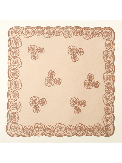 Scarvii - Rose Embroidered Lace Detail Square Scarf