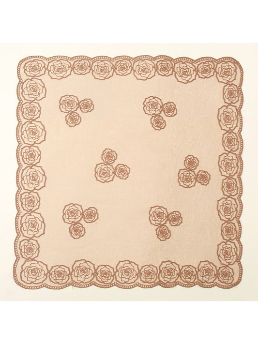 Scarvii - Rose Embroidered Lace Detail Square Scarf