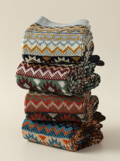 Rufia - Boho Retro Mid-Calf Winter Socks for Girls