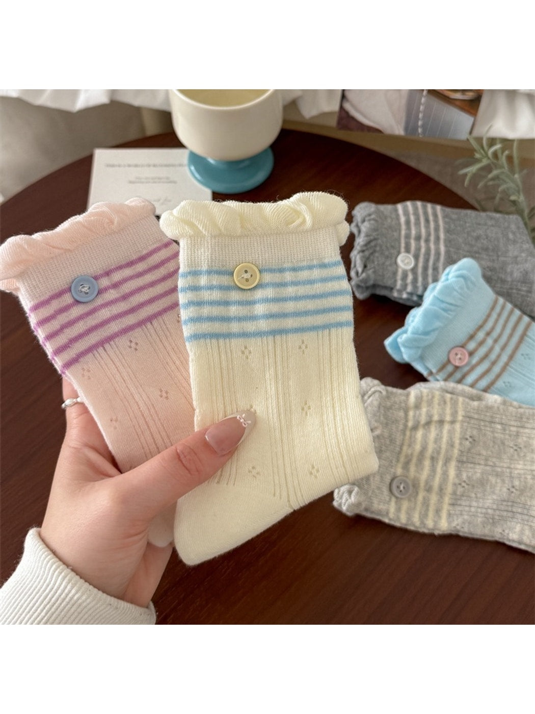Rufia - Striped Button Detail Socks