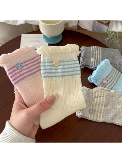 Rufia - Striped Button Detail Socks