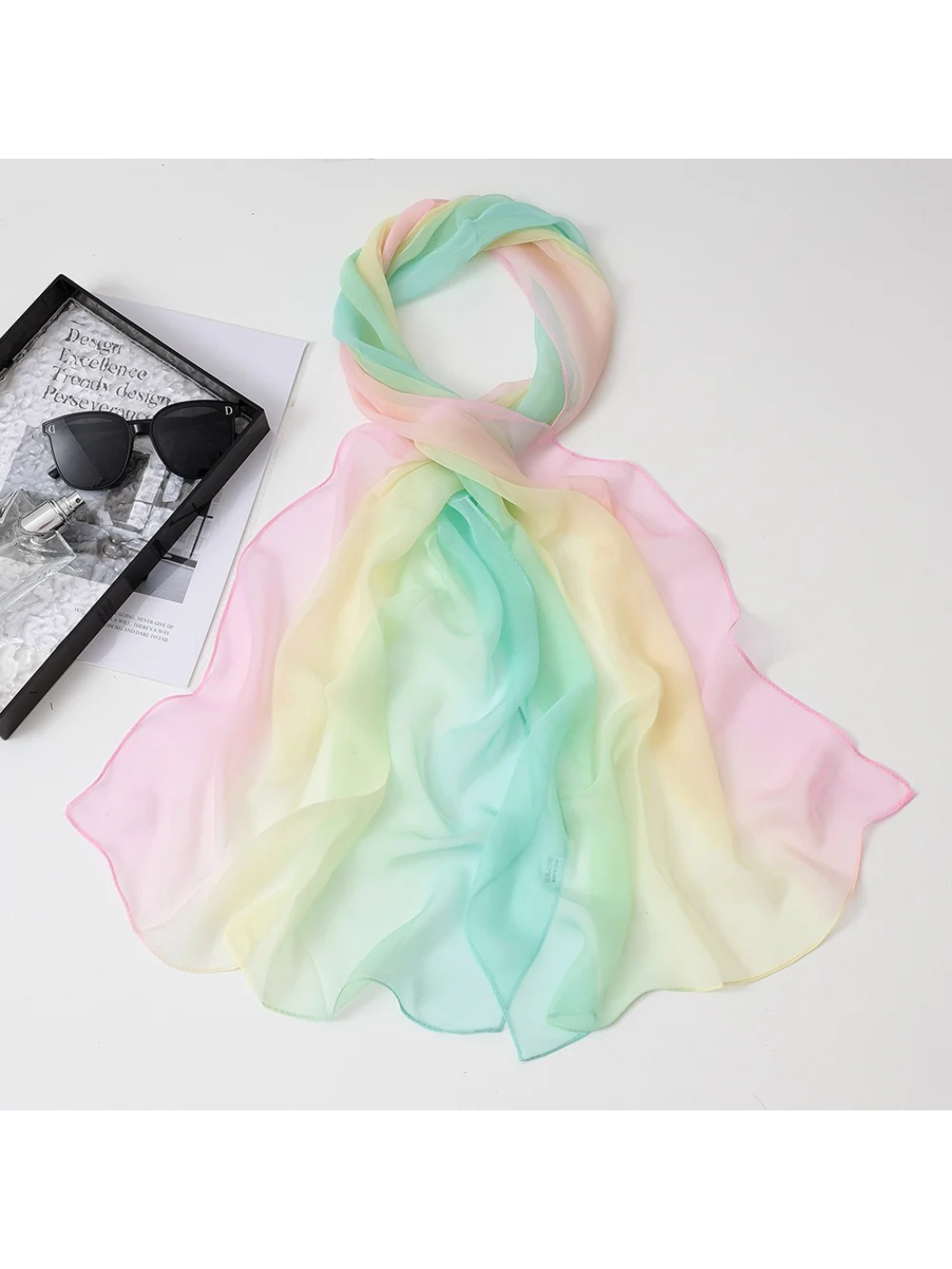 Scarvii - Gradient Color Block Sheer Scarf