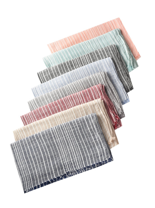 Scarvii striped lightweight scarf with fringe detail displayed flat