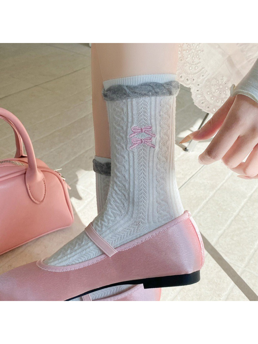Rufia Romantic Everyday Crew Socks in a gift box with branding