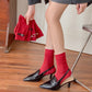 Rufia - Red Decorative Mid-Calf Socks