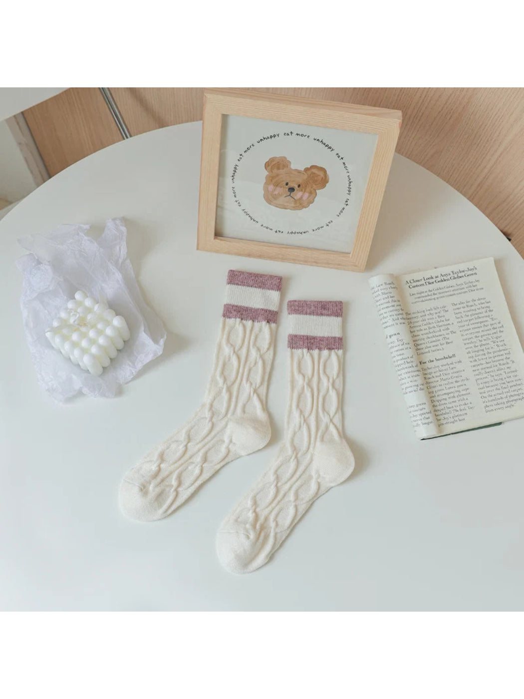Rufia - Striped Ribbed-Cuff Cable Knit Crew Socks