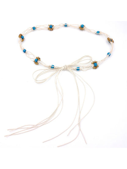 Beco Colorful Flower Bead Rope Adjustable Tassel Tie Belt product shape