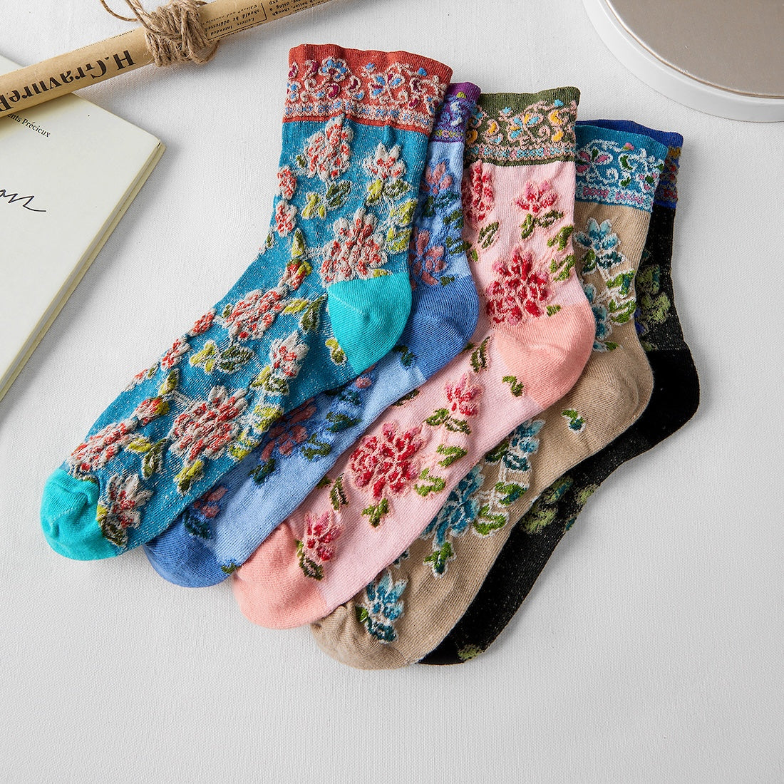 Rufia - Embossed Floral Pattern Women's Socks