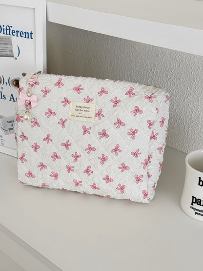 Open Cosbai Sweet Ribbon toiletry bag showing spacious interior with multiple compartments