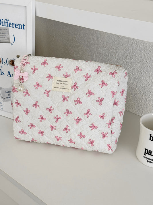 Open Cosbai Sweet Ribbon toiletry bag showing spacious interior with multiple compartments