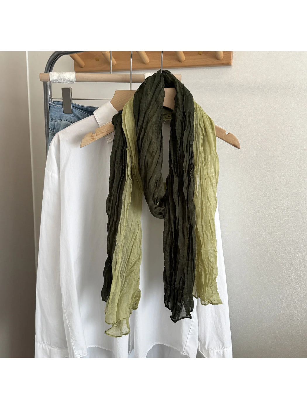 Scarvii - Color Block Crinkled Long Scarf