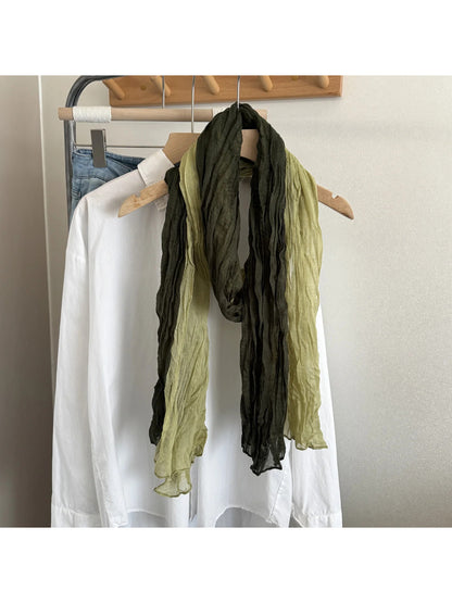 Scarvii - Color Block Crinkled Long Scarf