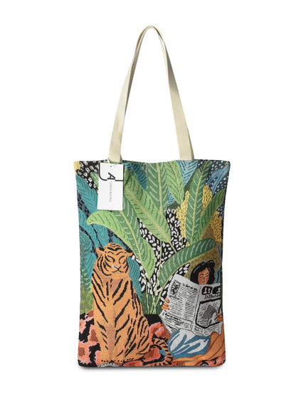 Side view of Cosbai vintage camping tote bag highlighting shape and structure