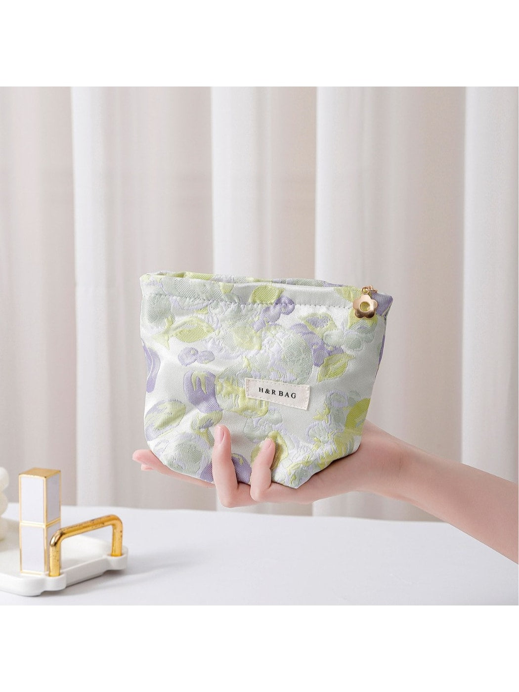 Cosbai - Floral Cosmetic Storage Handheld Pouch Bag