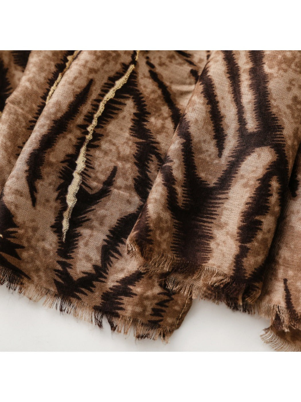 Scarvii - Zebra Print Scarf & Shawl with Gold Foil Fringe