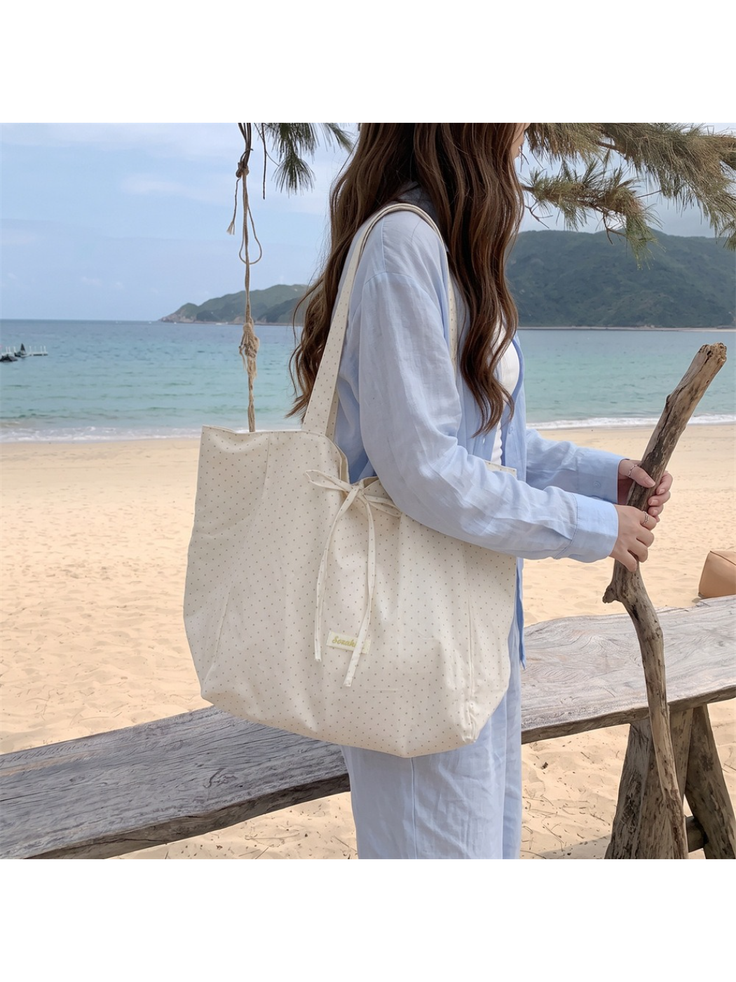 Cosbai - Polka Dot Bow Shoulder Tote