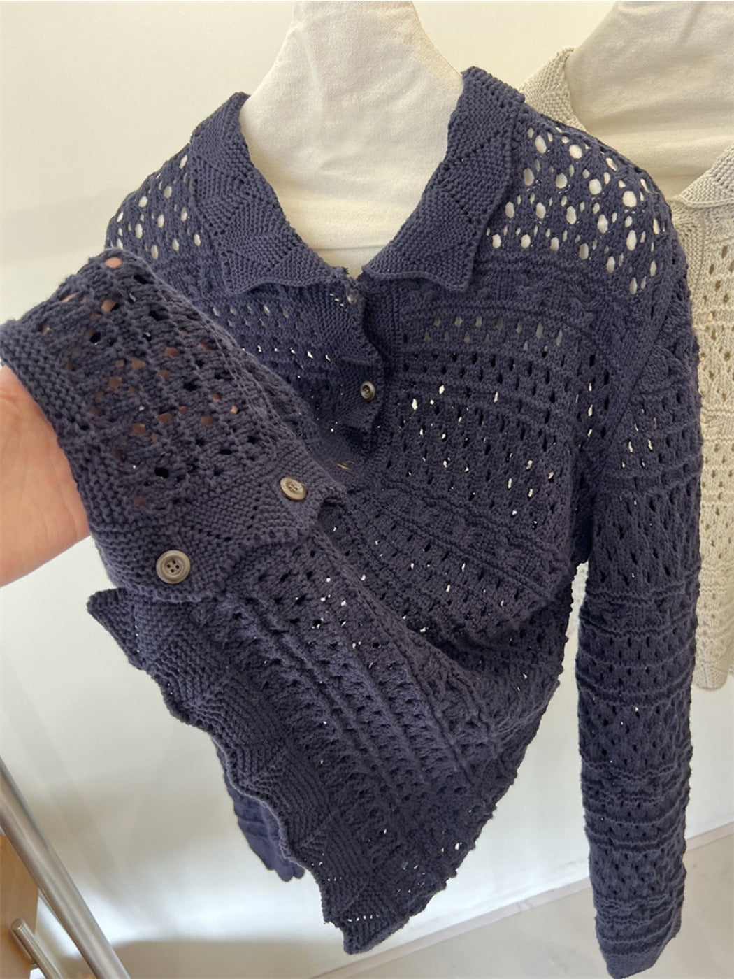 Crosa - Women S Fall Winter Edging Open Knit Cardigan