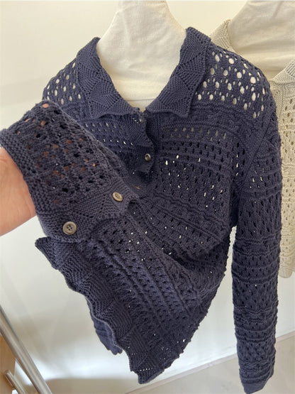 Crosa - Women S Fall Winter Edging Open Knit Cardigan
