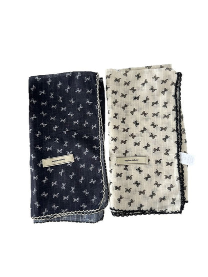 Scarvii - Vintage Bow Print Small Square Scarf