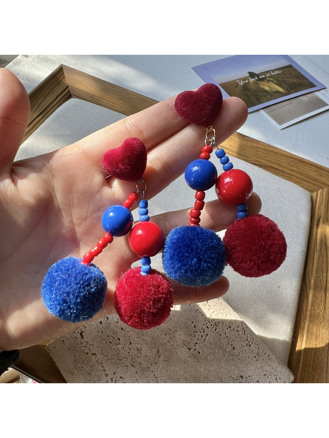 Earwish - Playful Pom Pom Heart Earrings