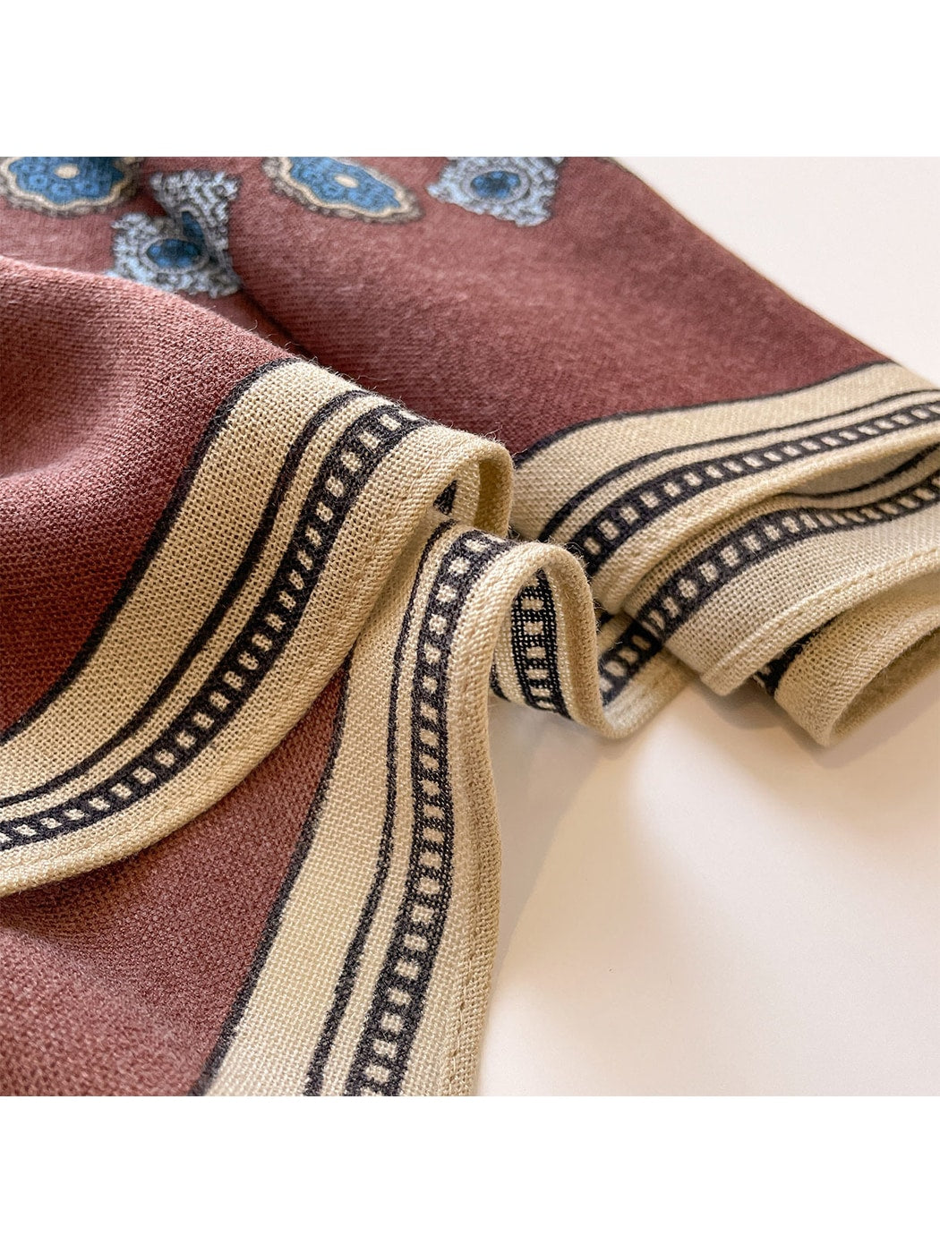 Scarvii - Blue Floral Pattern Tassel Square Scarf