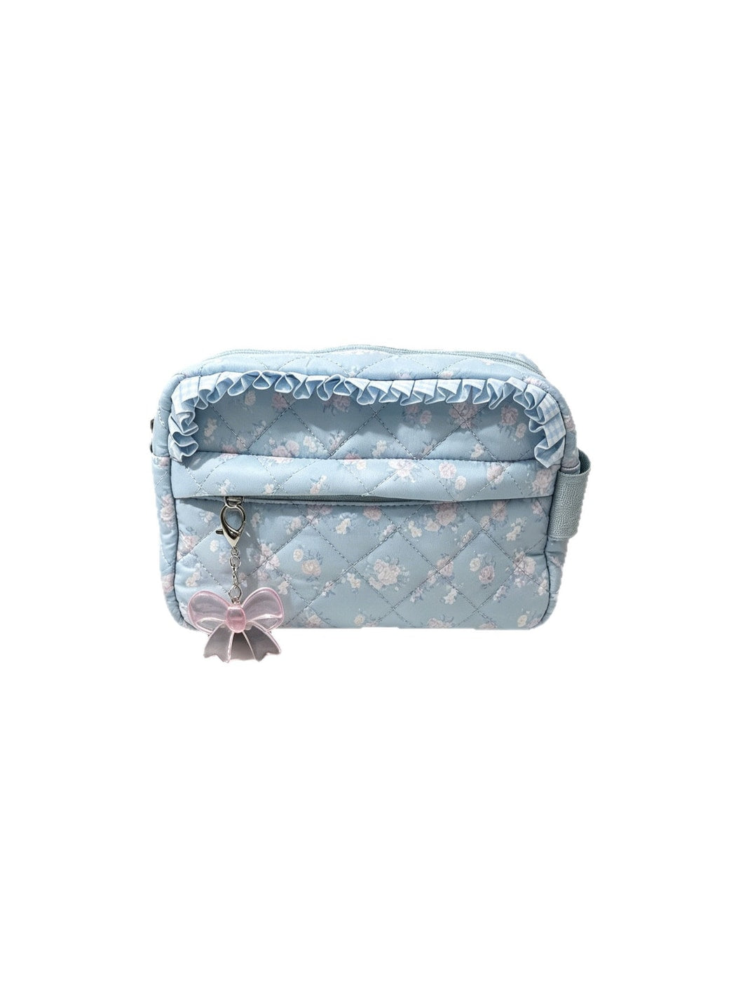 Cosbai - Ruffle Trim Floral Cosmetic Organizer Bag