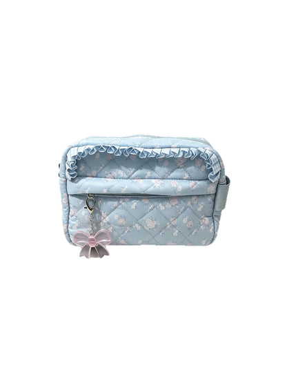 Cosbai - Ruffle Trim Floral Cosmetic Organizer Bag