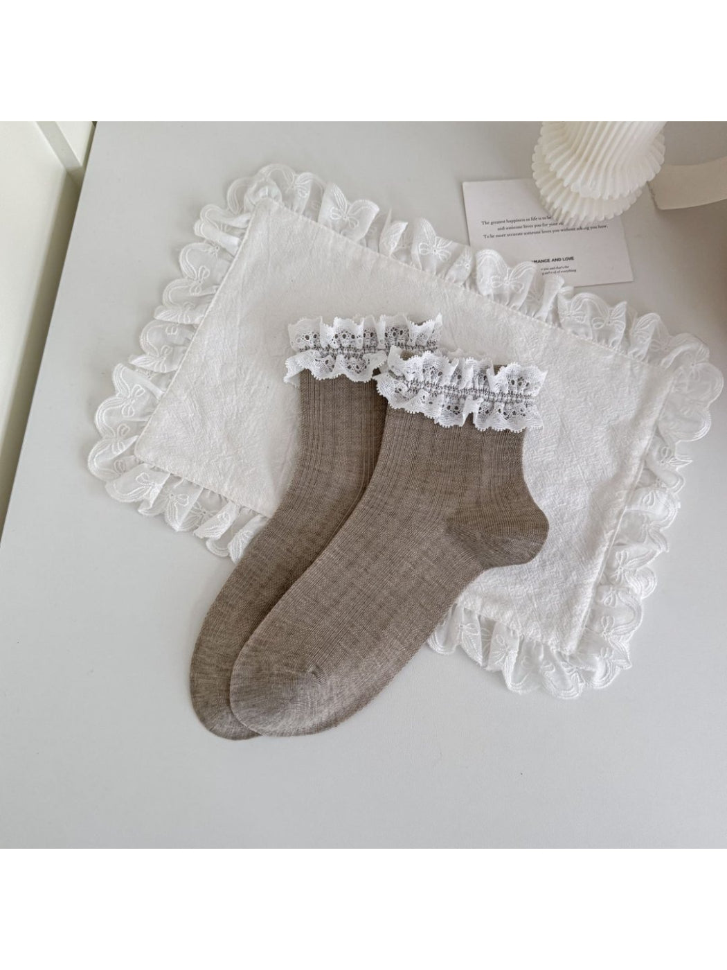 Rufia - Lace Trim Floral Mid Calf Socks
