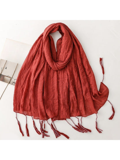 Scarvii - Light Crinkled Texture Tassel Edge Scarf