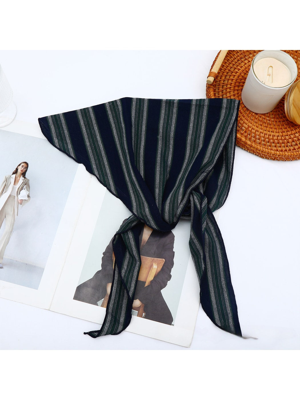 Scarvii - Retro Striped Literary Style Triangle Bandana