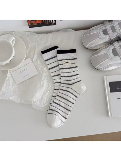 Rufia - Fine Stripe Button Detail Crew Socks product image 4
