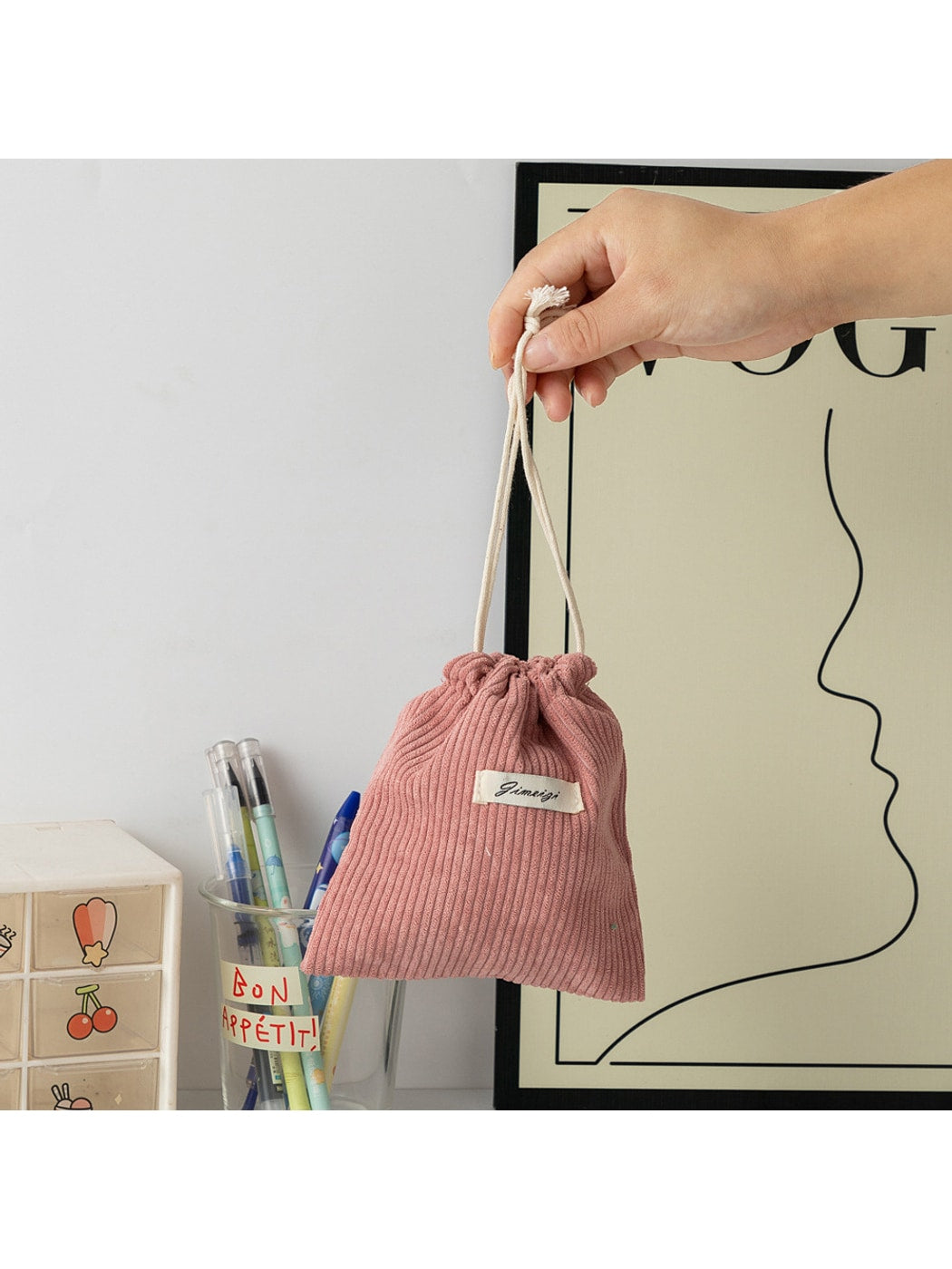 Cosbai - Solid Color Drawstring Coin Pouch Bag
