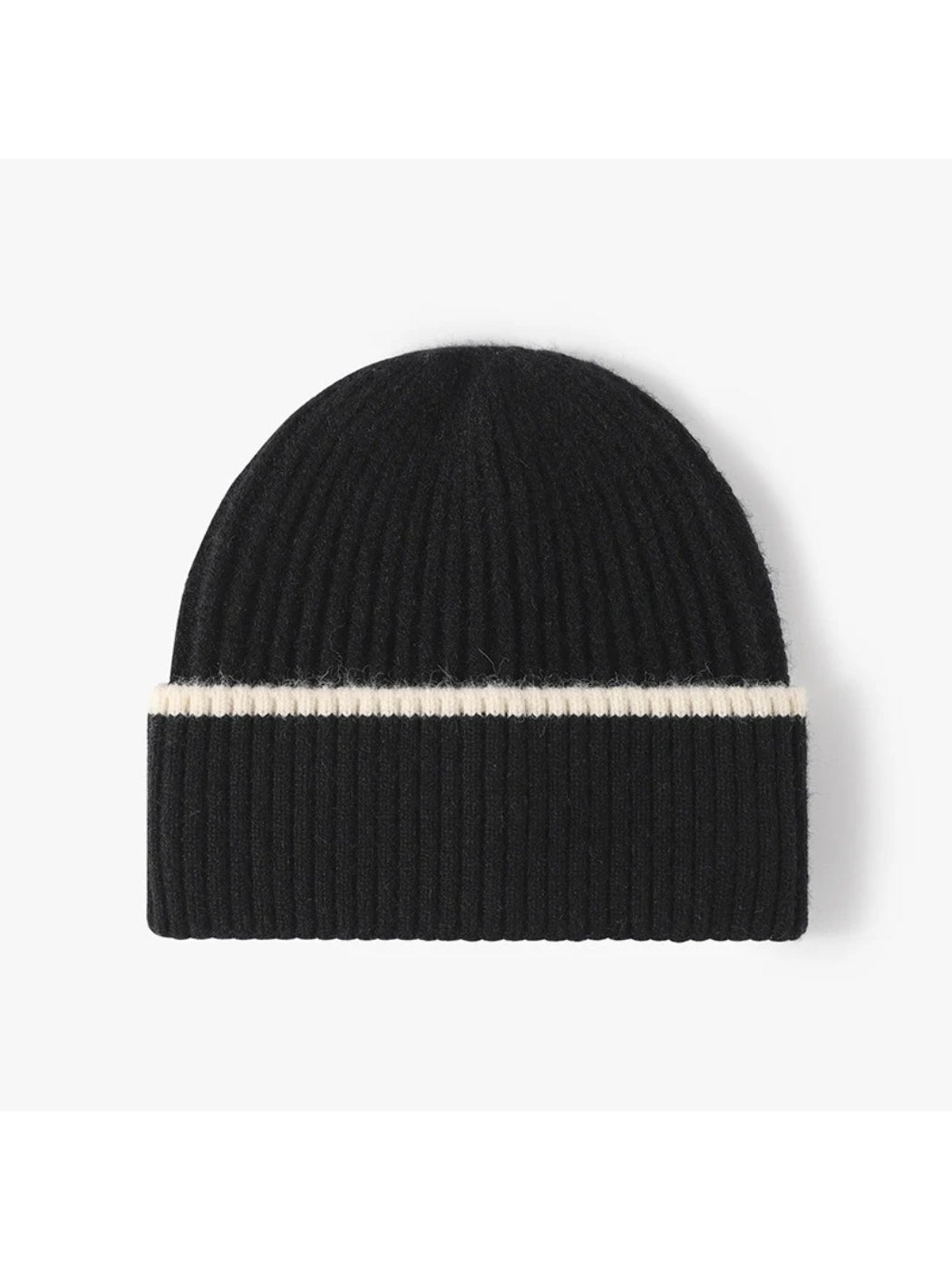 Haila - Fine Rib Contrast Stripe Cuffed Knit Beanie