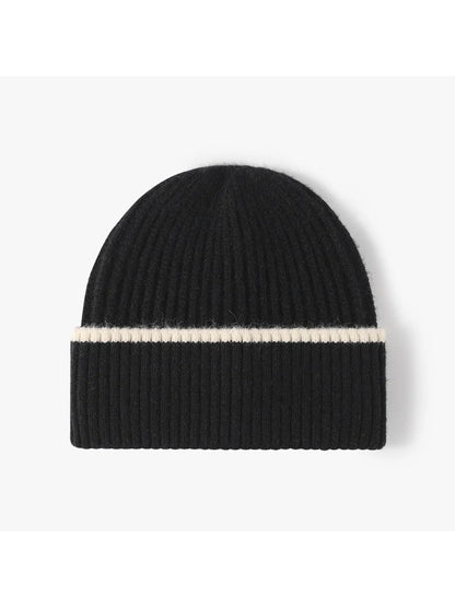 Haila - Fine Rib Contrast Stripe Cuffed Knit Beanie