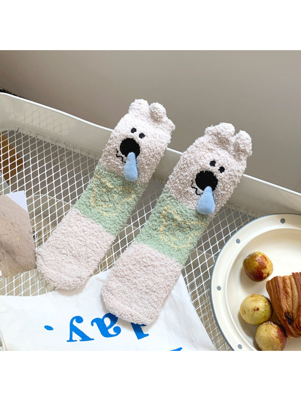 Rufia - Fuzzy Animal Crew Socks with 3D Nose Detail