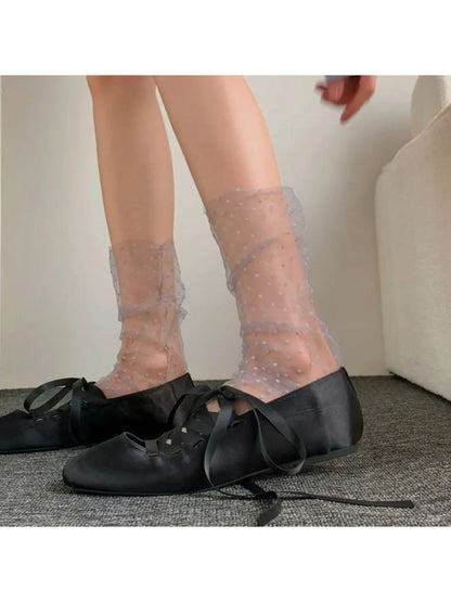 Rufia - Polka Dots Pattern Sheer Crew Socks