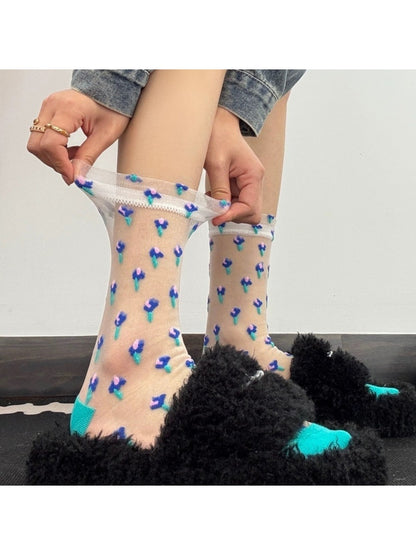Rufia - Transparent Sweet Striped Crew Socks