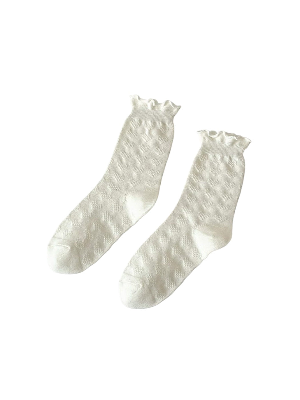 Side view of Rufia beige socks highlighting diamond knit design