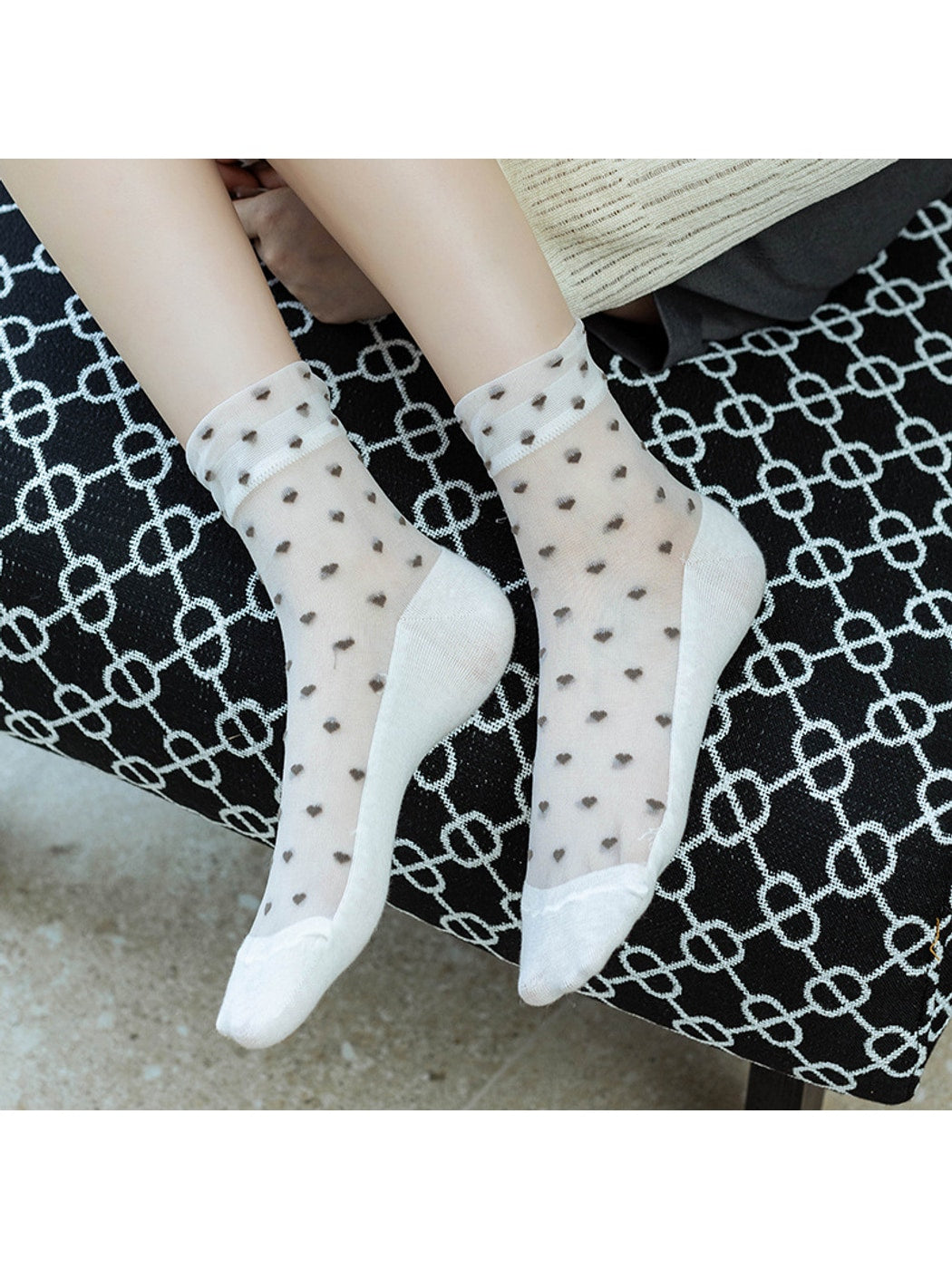 Rufia - Cute Heart Pattern Ruffle Crew Socks