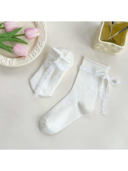 Rufia - Ribbon Lace Ribbed Ankle Socks product image 4
