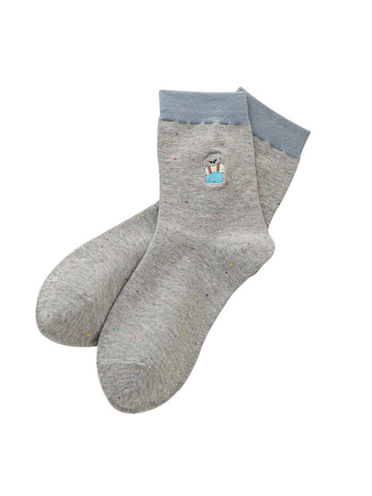 Rufia - Cute Cartoon Embroidered Mid-Calf Socks