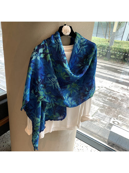 Scarvii - Blue and Green Printed Rectangular Scarf