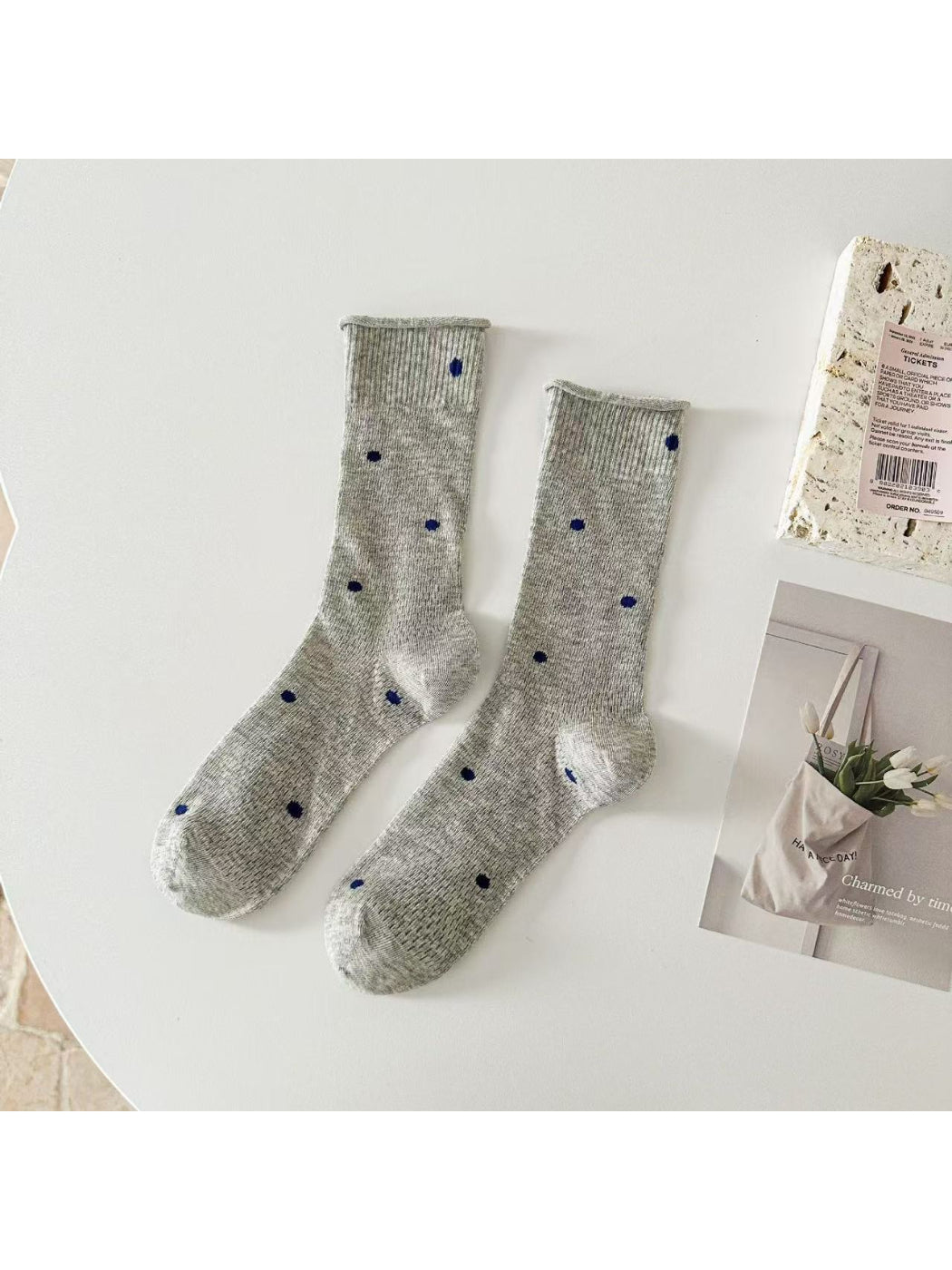 Rufia - Classic Dotted Mesh Knit Crew Socks
